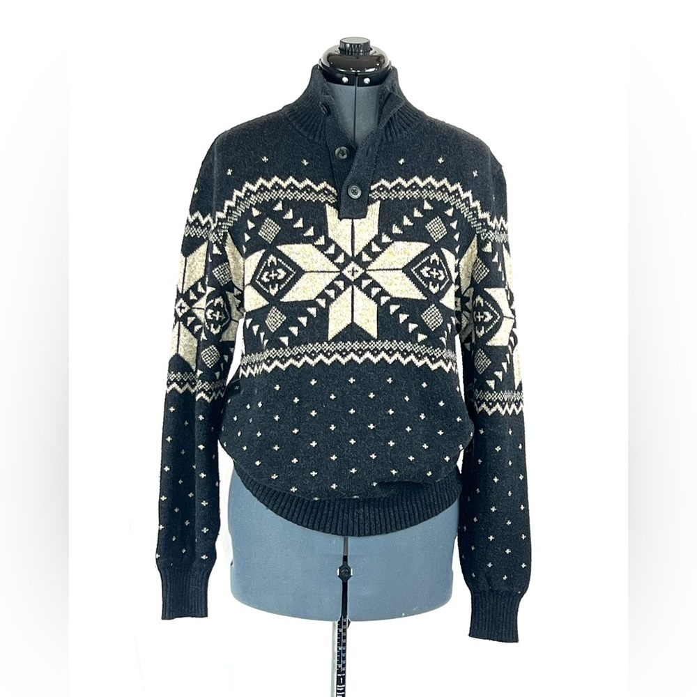 American Eagle men’s fair isle charcoal/cream sweater M 751